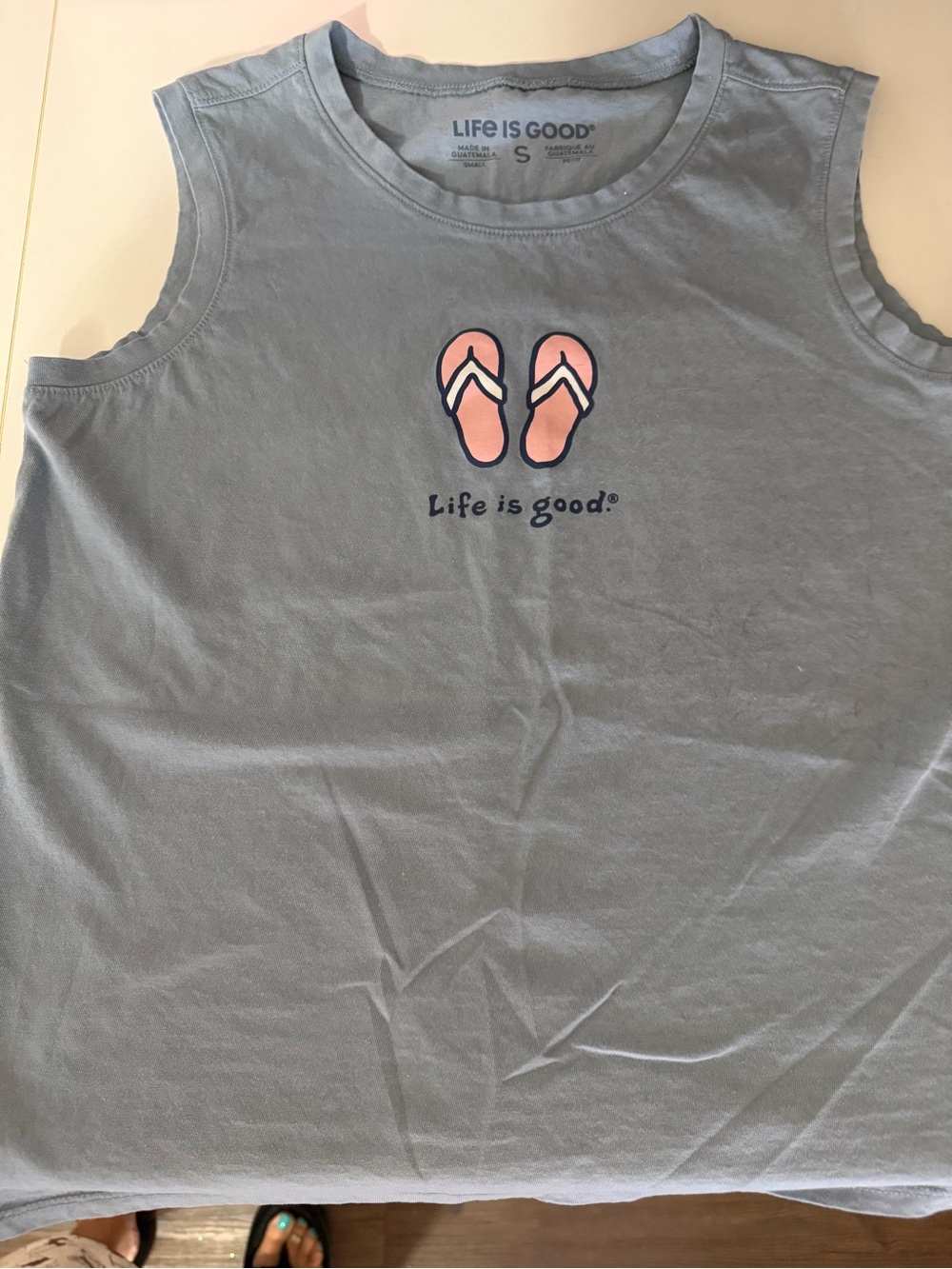 Life Is Good Sky Blue Tank with Pink Flip-Flop Graphic